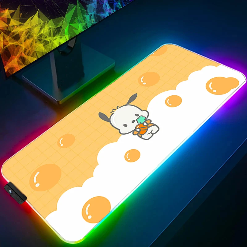 لوحة ماوس RGB حافة قفل أكبر Kawaii الخلفية سرعة الكمبيوتر لوحة المفاتيح LED حصيرة مكتبية ملحقات الألعاب P-Pochaccos Mousepad #1