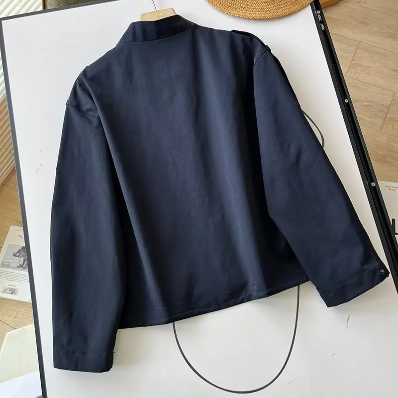 

Jenny&Dave 2024 Vintage Epaulettes Navy Blue Bomber Jacket Top Women Autumn British Fashion Ladies Jacket Coat