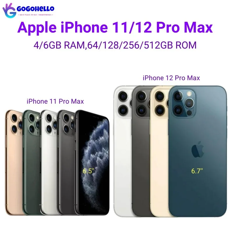 

98% New Original iPhone 11 Pro Max 12 Pro Max 4/6GB RAM 64/128/256/512GB ROM iOS 13 Genuine OLED Face ID NFC Unlocked Cellphone