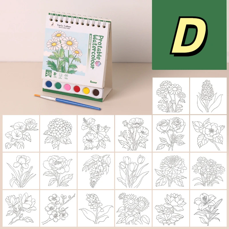 

Mini House Coloring Book 20 Pages 6 Colors Watercolor Painting Set with Pigment Paintbrush DIY Painting Sketch Book Toddler