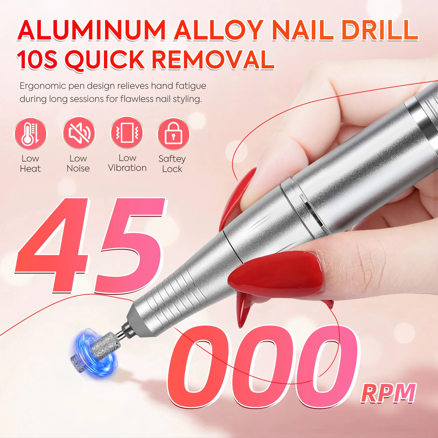 ماكينة حفر أظافر لاسلكية 45000 دورة في الدقيقة، مبرد أظافر كهربائي قابل لإعادة الشحن مع سرعة قابلة للتعديل وشاشة LCD #5