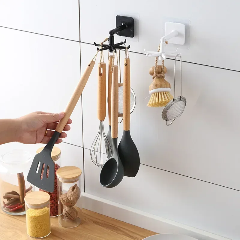 Kitchen Hook Multi-Purpose Hooks 360 Degrees Rotated Rotatable Rack Household Spoon Hanger Accessories for Organize and Storage