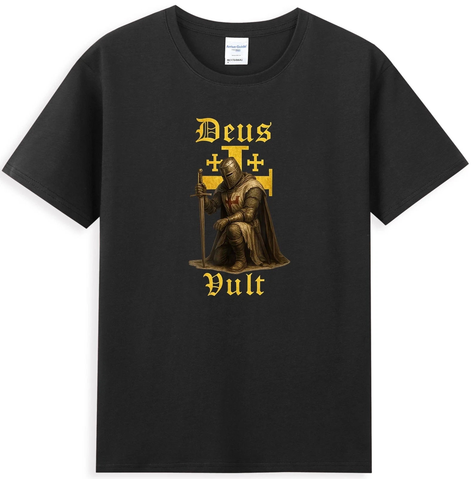 

Мужская футболка — Deus Vult — христианский воин и крест Иерусалимский — модный узор с принтом, короткий рукав