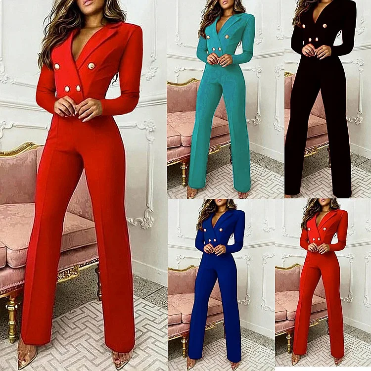 Women's Blazer Jumpsuit Long Sleeve Notch Lapel Slim Fit Work Overall Playsuit Spring Summer
