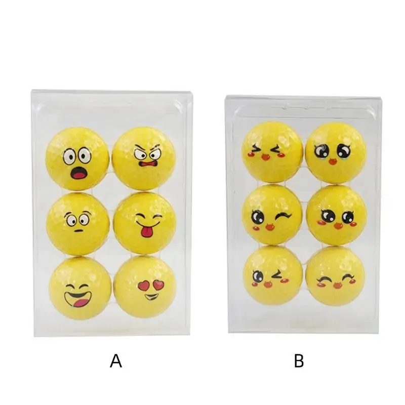 R6fe 6pcs مضحكة كرات الجولف الصفراء الجدد العاطفة وجه كرات الجولف ممارسة كرات الجولف جميلة ملحقات الجولف للرجال نساء #2