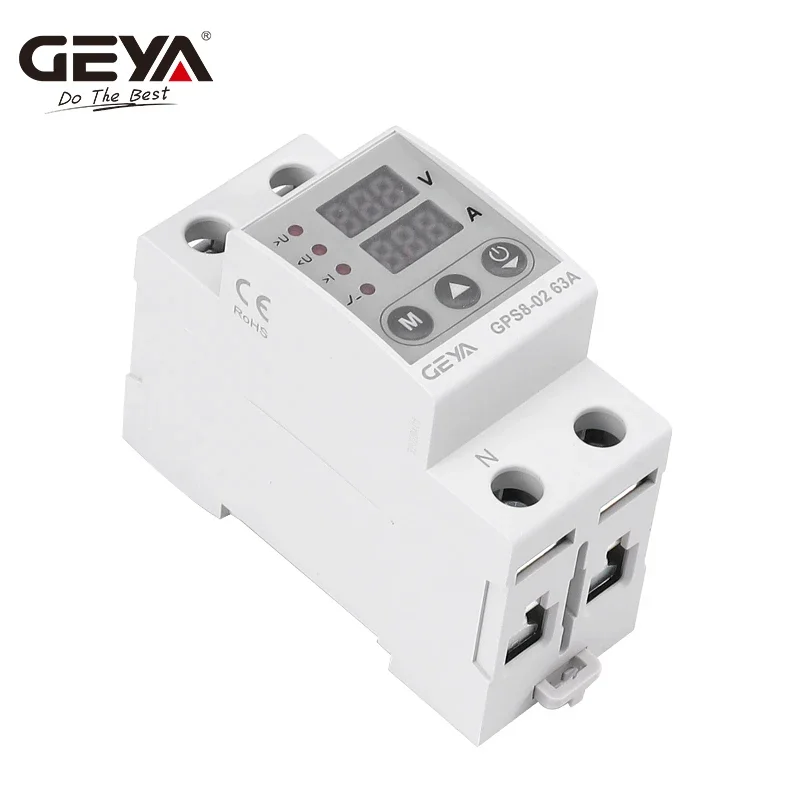 GEYA GPS8 Din Rail Over Current Protector Over Voltage Under voltage Protective Device 40A 63A 80A 220VAC