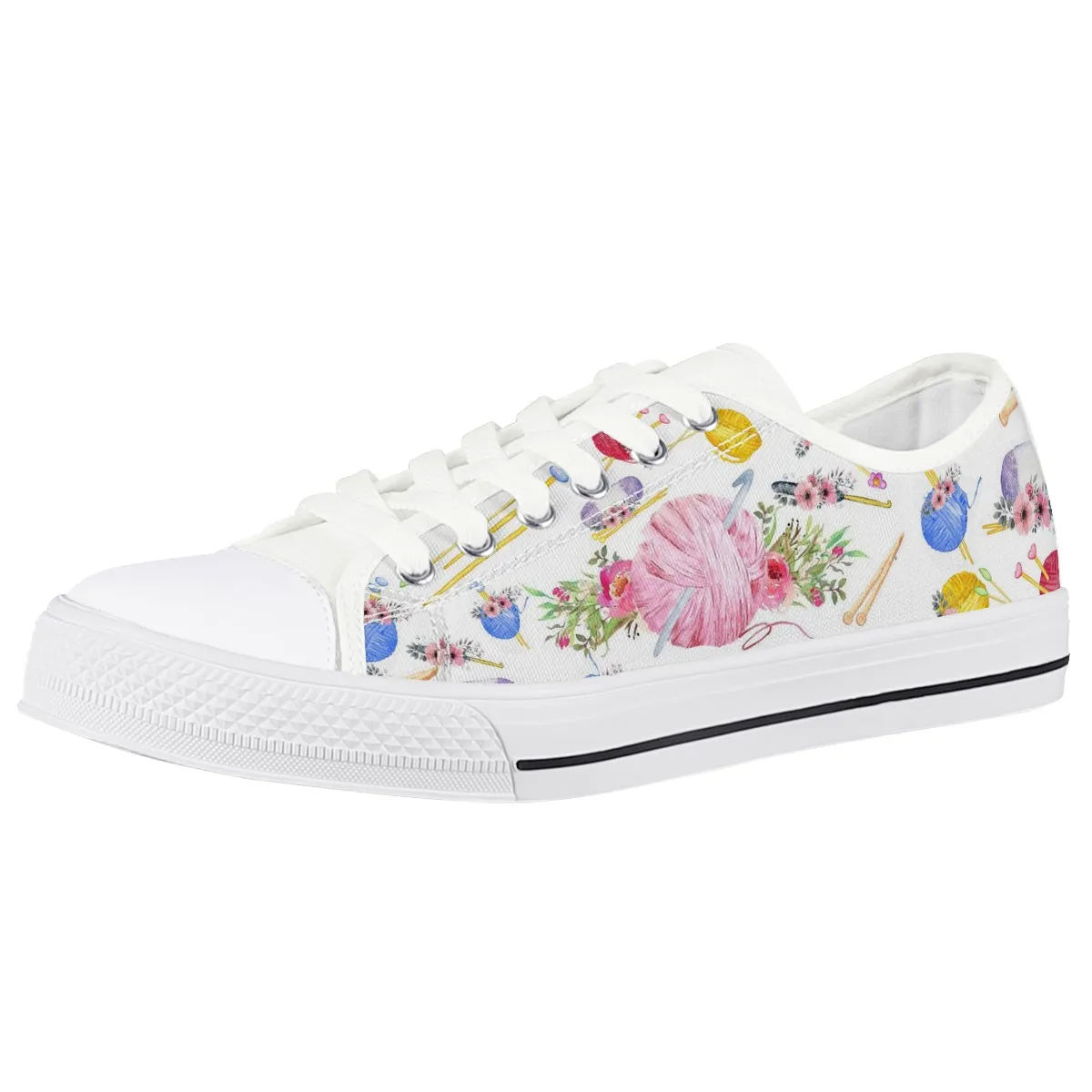 Love Sewing Women's Vulcanized Canvas White Sneakers Flat Shoes