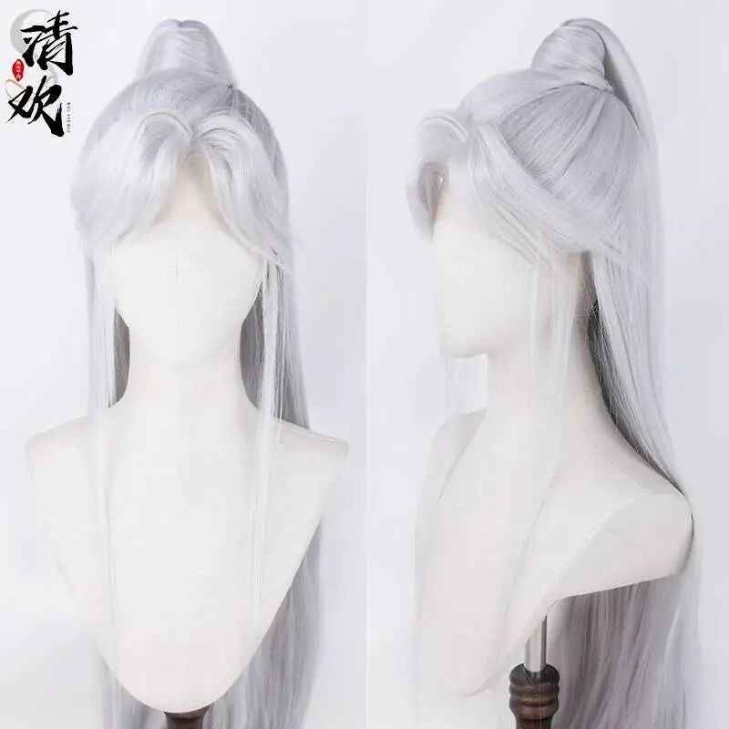 Qinghuan Silver White Front Lace Three-pointed Master Fox Master COS Wig Set Ancient Style Immortal Cultivation Young Man Style