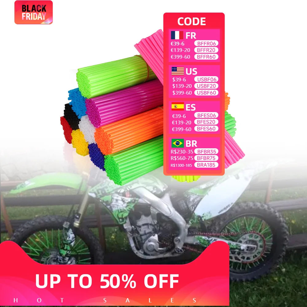 24 ซม.รถจักรยานยนต์ 72Pcs ล้อ Spoked Protector Wraps Rims ผิว Trim ครอบคลุมท่อสําหรับ Motocross จักรยานจักรยาน ENDURO Cool อุปกรณ์เสริม
