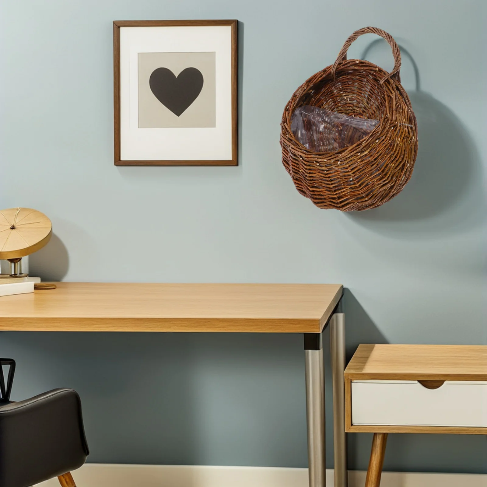 

1pcs Hanging Rattan Baskets Handwoven Storage Organizer Decorative Flower Planter Kitchen Vegetable Bin Indoor Wall Mounted