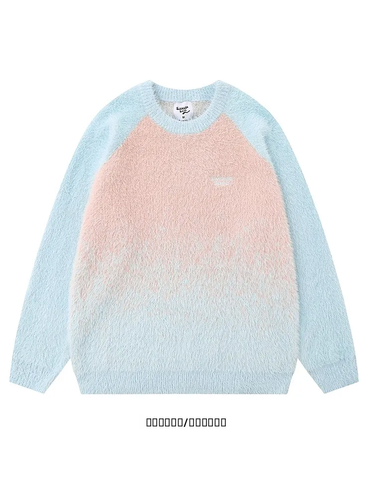 

Loose Fit adient Color Blo Letter Embroidery Long Sve Sweater Casual Street Sle from Youthful Energy round Ne
