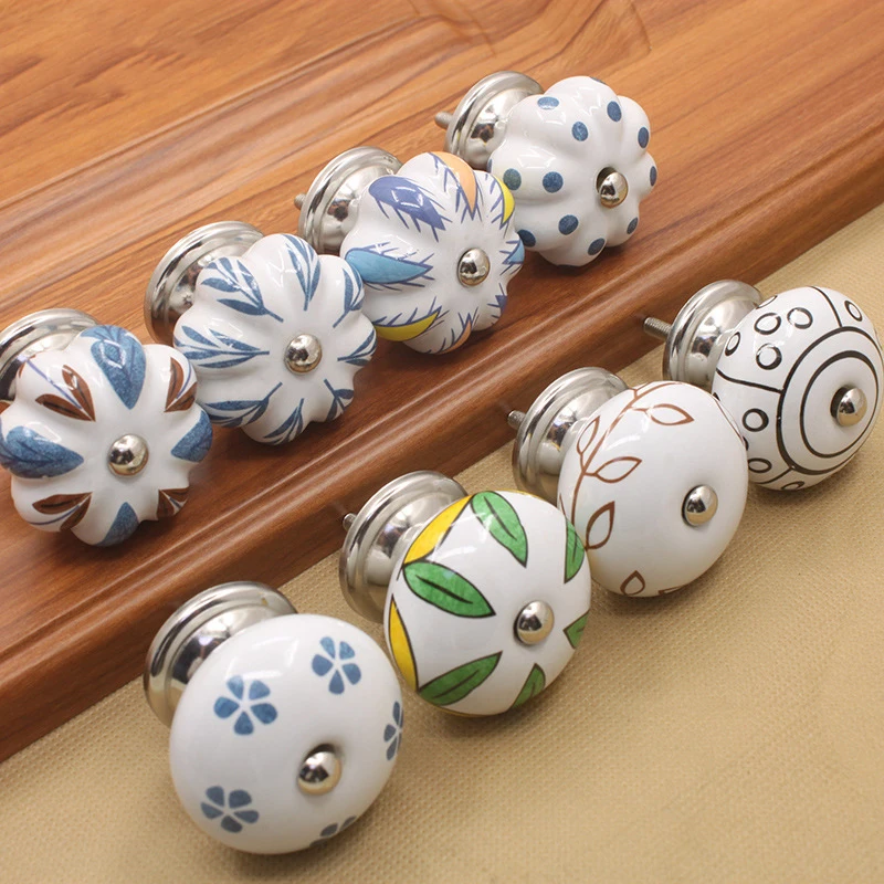 European Antique Furniture Pastoral Ceramic Cupboard Single Hole Wardrobe Handle Drawer Shoe Cupboard Door Handle