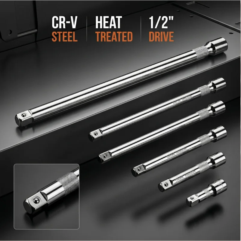 Hi-Spec 1/2-Zoll-Verlängerungsstange für Ratschenschlüssel 50/100/150mm Professioneller CR-V-Stahl Steckschlüssel-Verlängerer für Autoreparaturen