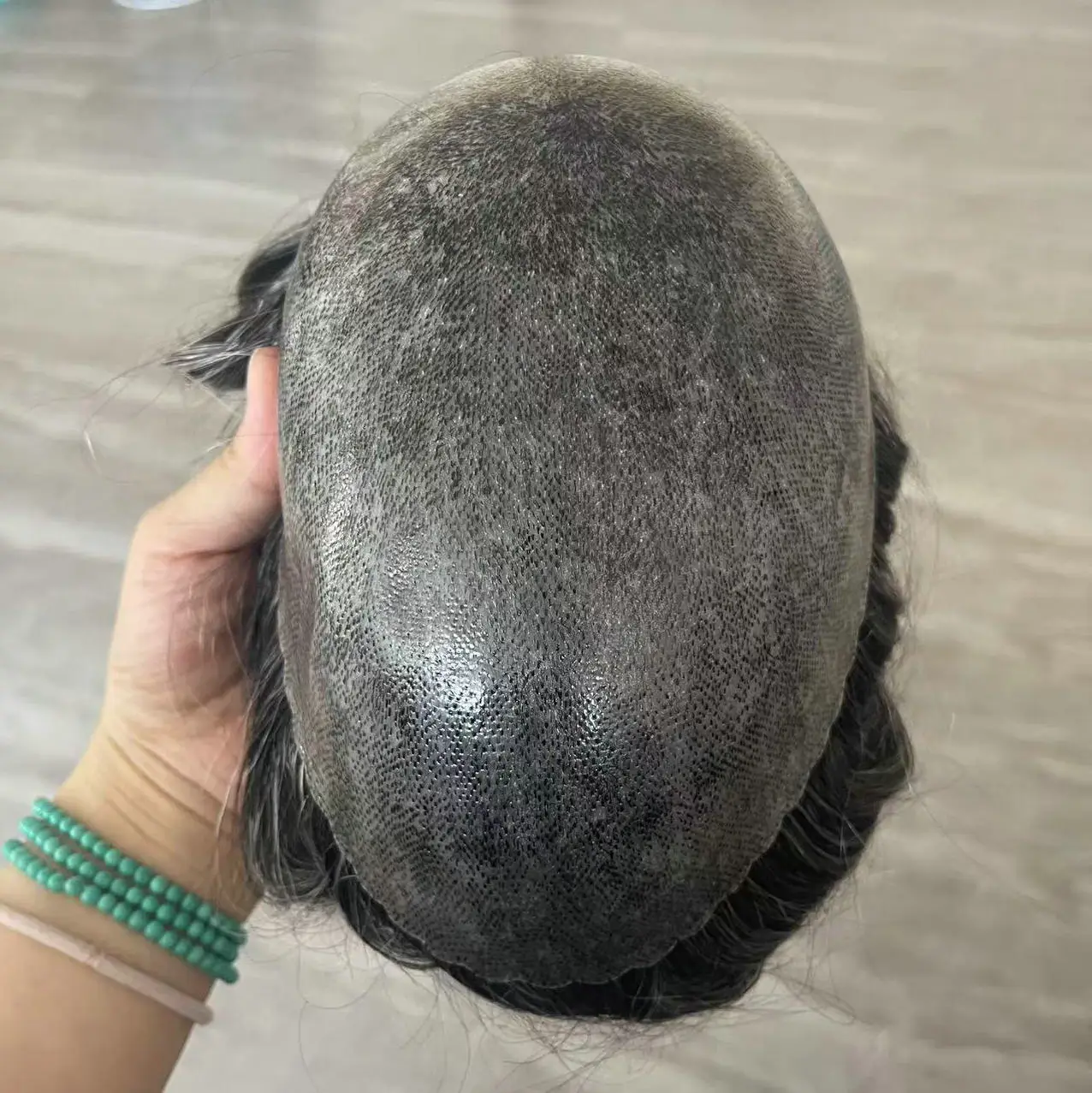 Männliche Haarprothese, 0,1 mm, Poly-Skin-Toupet, Echthaar-Perücken für Männer, Schwarz, Braun, Grau, Haarsystem, Männliche Haarprothese – Detail 12