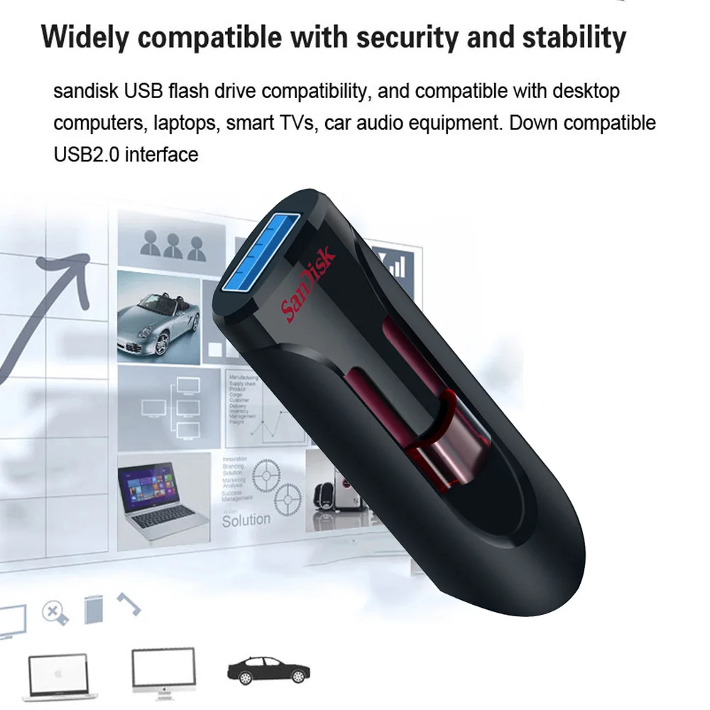 SanDisk Pendrive Cruzer Glide 3.0 USB Flash Drive 16GB 32GB 64GB 128GB 256GB Pen Drive 3.0 USB Stick Disk on Key Memory SDCZ600