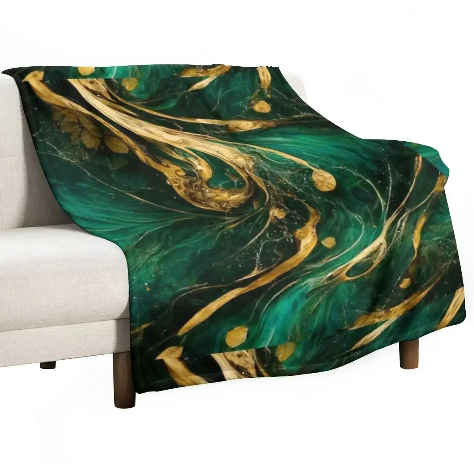 

Emerald green and gold flowy marble print Throw Blanket Stuffeds for babies Blankets