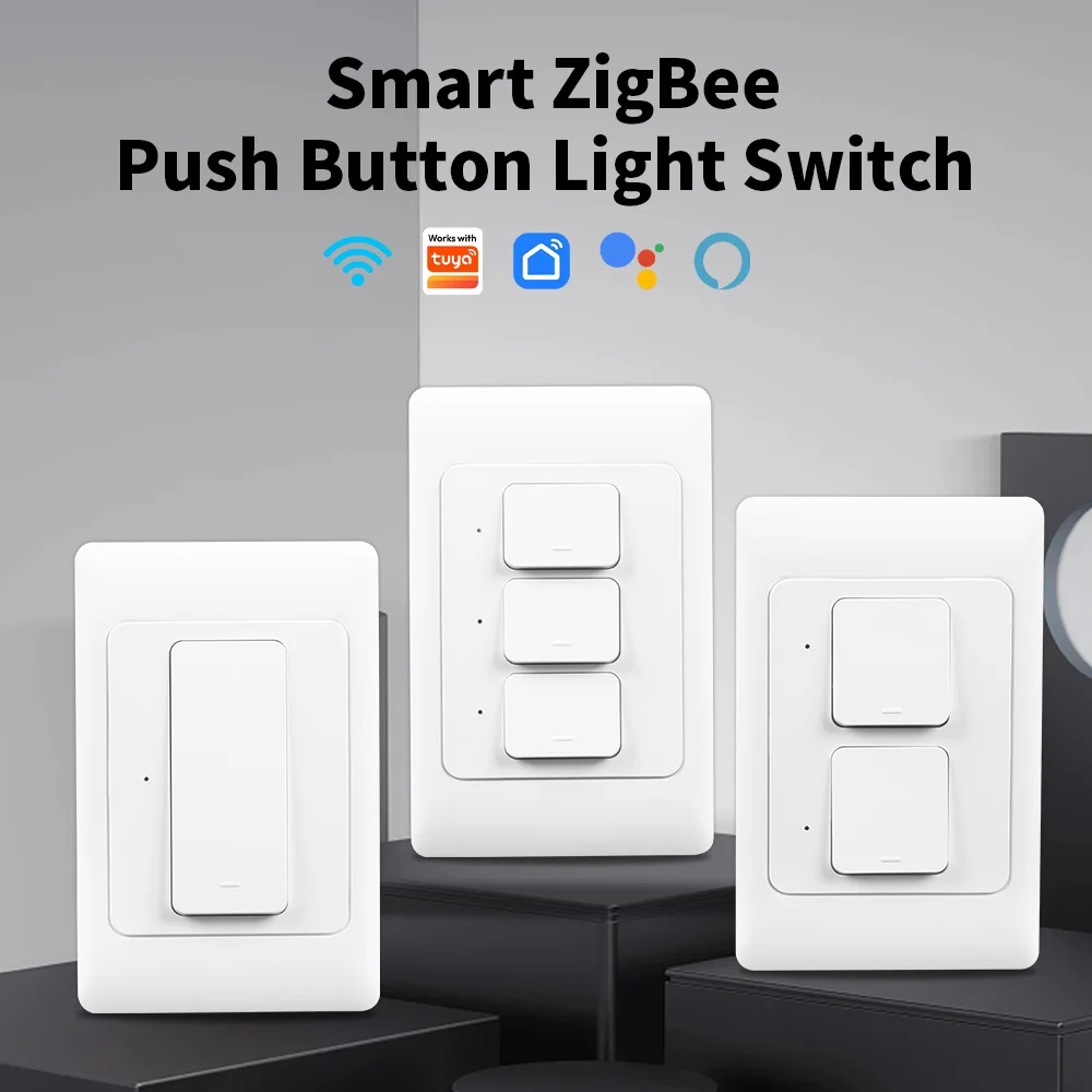 

Manhot Smart Life Zigbee Smart Light Switch No Neutral Wire & NO Capacitor Required US Wall Switches For Tuya Alexa Google Home