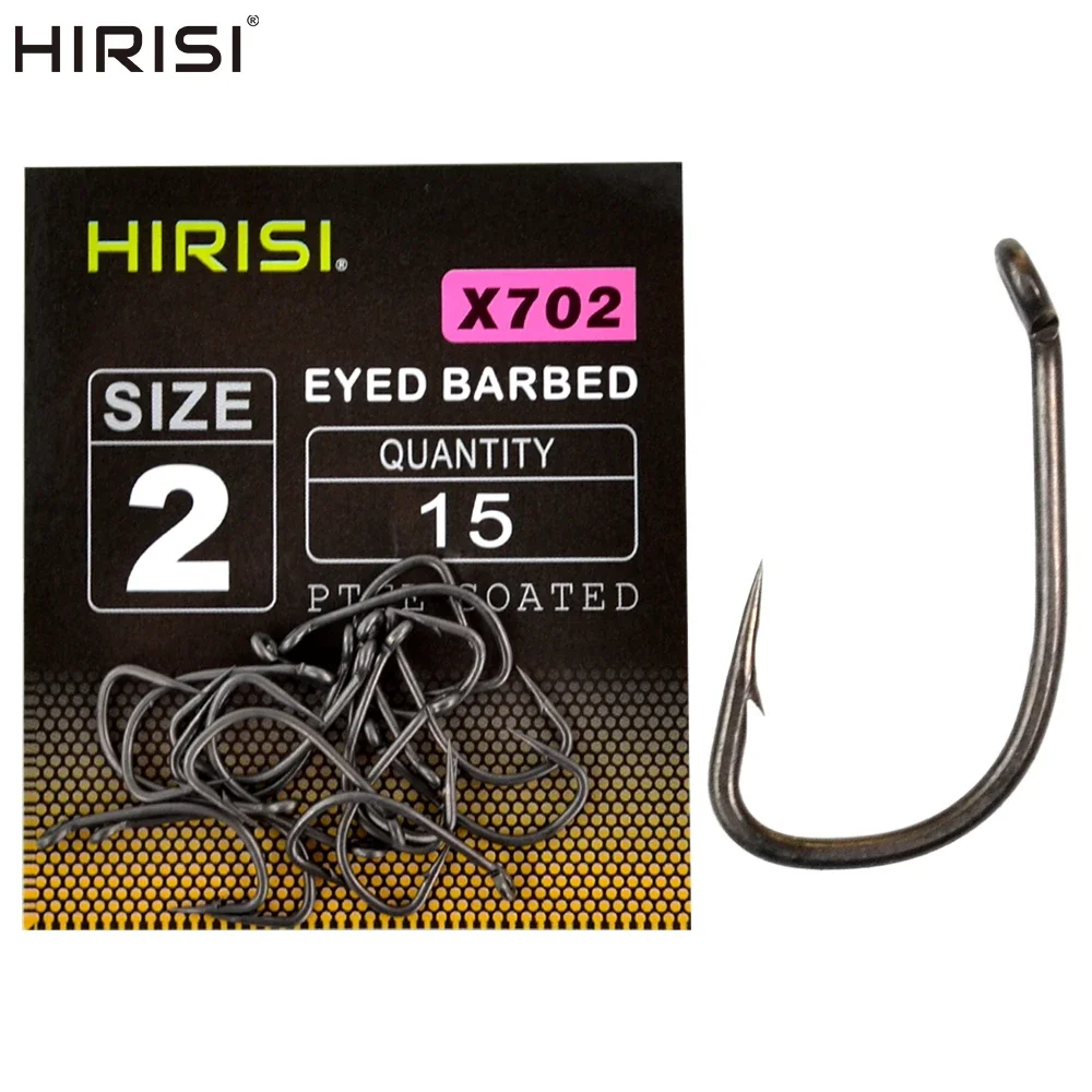15pcs PTFE Coated High Carbon Steel Barbed Fish Hook With Eye  Carp Fishing Accessories X702
