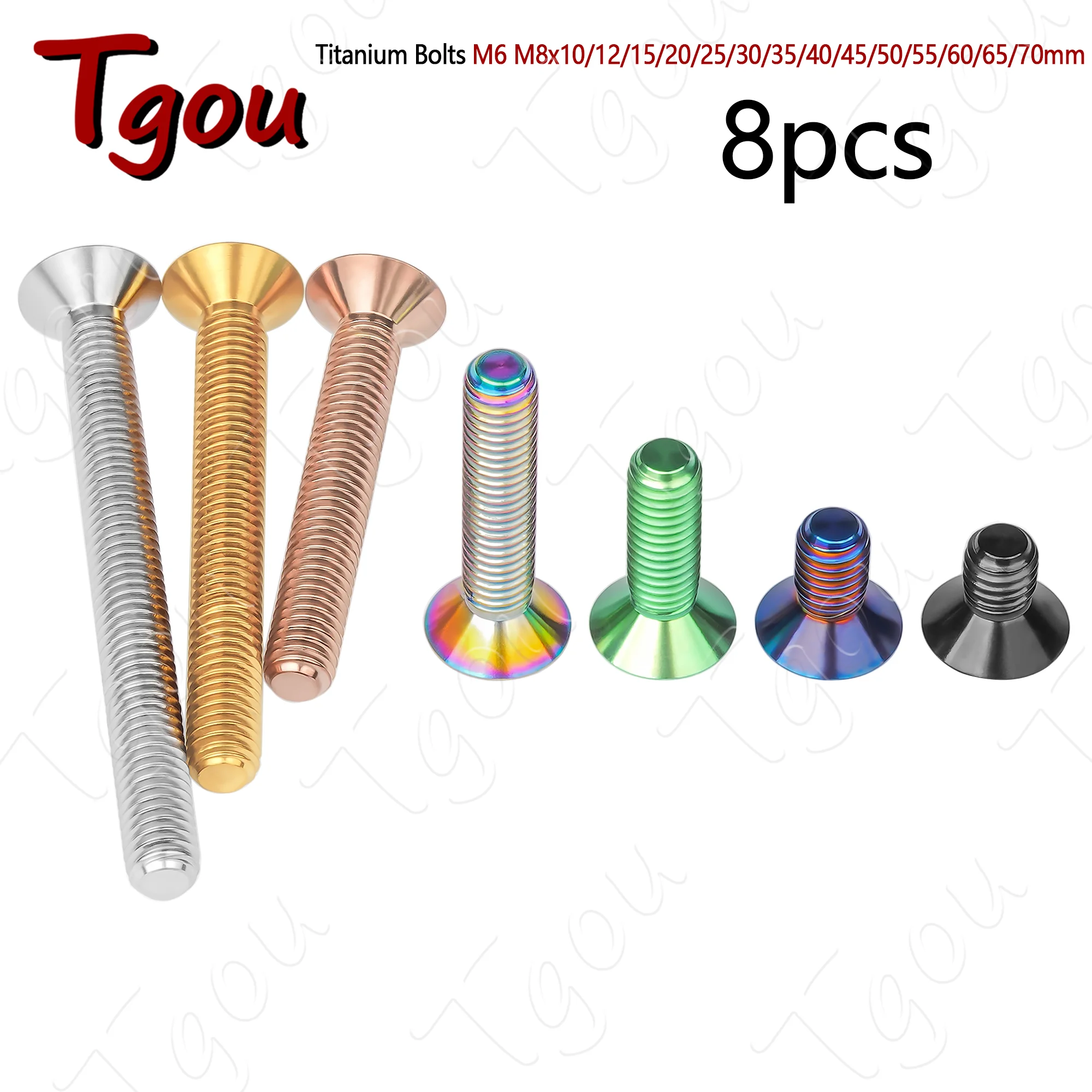 Болты из титанового сплава Tgou M6 M8x10/12/15/20/25/30/35/40/45/50/55/60/65/70 мм с потайной головкой и маркировкой для мотоциклов, 8 шт.