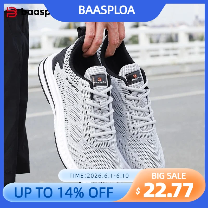 

Baasploa Men Running Shoes New Mesh Breathable Casual Sneakers Male Lace-Up Comfort Lightweight Sport Shoes Non-Slip Outdoor