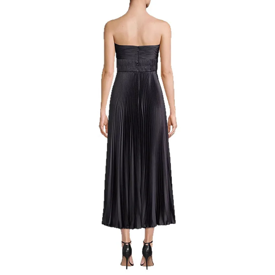 المرأة حمالة الربيع الصيف جديد بلون مطوي أكمام فستان ستان عطلة عادية زيبر فستان مثير