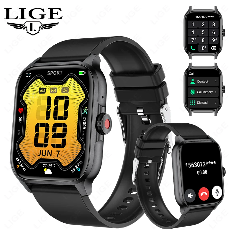 LIGE New Sport Smart Watch Men 1.85 Inch HD Display Blood Oxygen Monitor Watch Fitness Bracelet Bluetooth Call Smartwatch Women