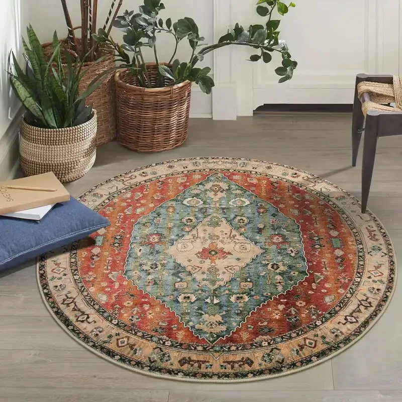 VIKAMA Vintage Bohemian Round Rug Non-Slip And Wear-Resistant Home Decor Carpet For Living Rooms And Bedrooms
