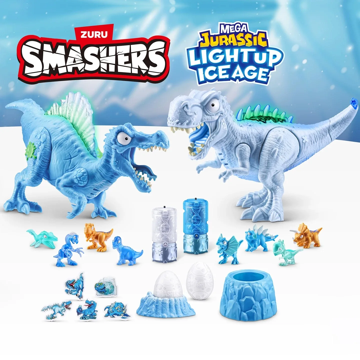 Zuru Smashers Mega Jurassic Lightup Ice Age Series Tyrannosaurus Spinosaurus Surprise Unboxing Assemble Dinosaur Birthday Gift
