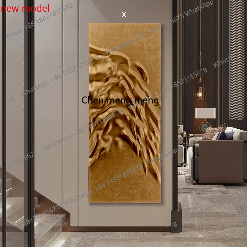 A74Minimalist entrance hanging painting abstract three-dimensional wood carving texture painting high-end hotel decoration paint