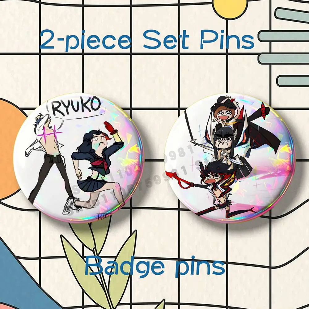 So Cute Anime KILL La KILL Brooches for Backpack Accessories 25 32 44 58 75mm Round 2-piece set Free Mix