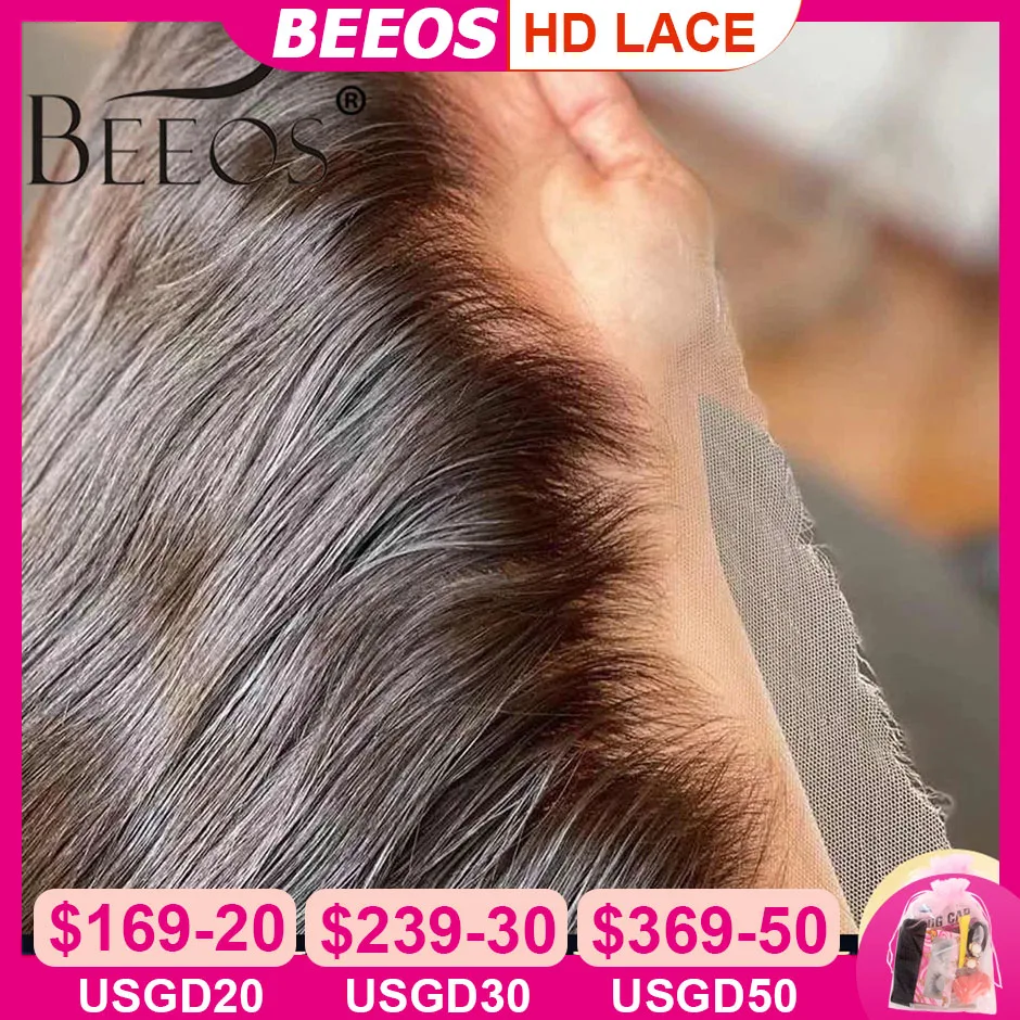 

BEEOS 13X6 Lace Frontal 100% Human Hair 13X4 Straight Skinlike HD Lace Frontal Only Transparent Pre Plucked Virgin Raw Brazilian