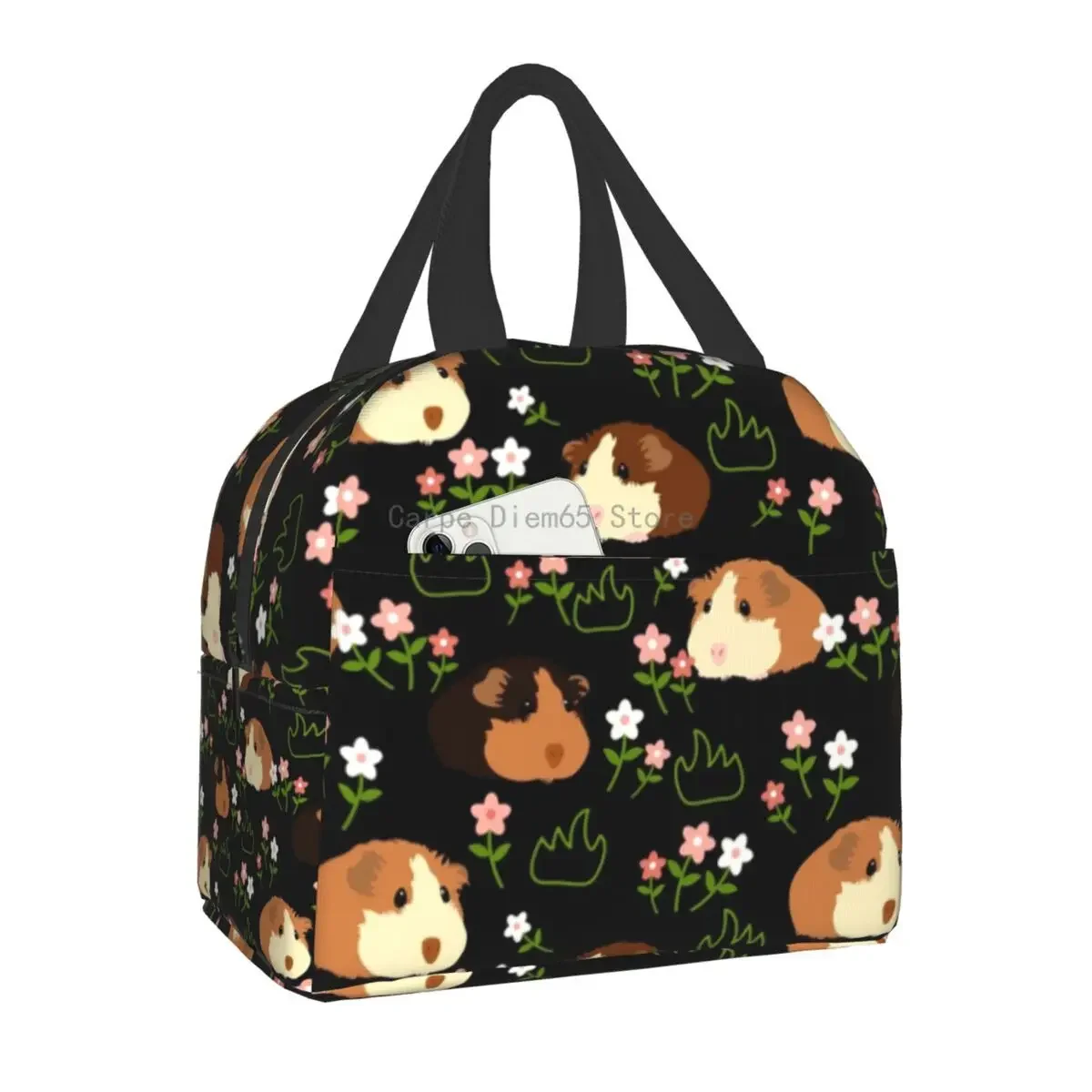 

Custom Guinea Pig And Flowers Lunch Bag Women Warm Cooler Insulated Lunch Boxes for Children School