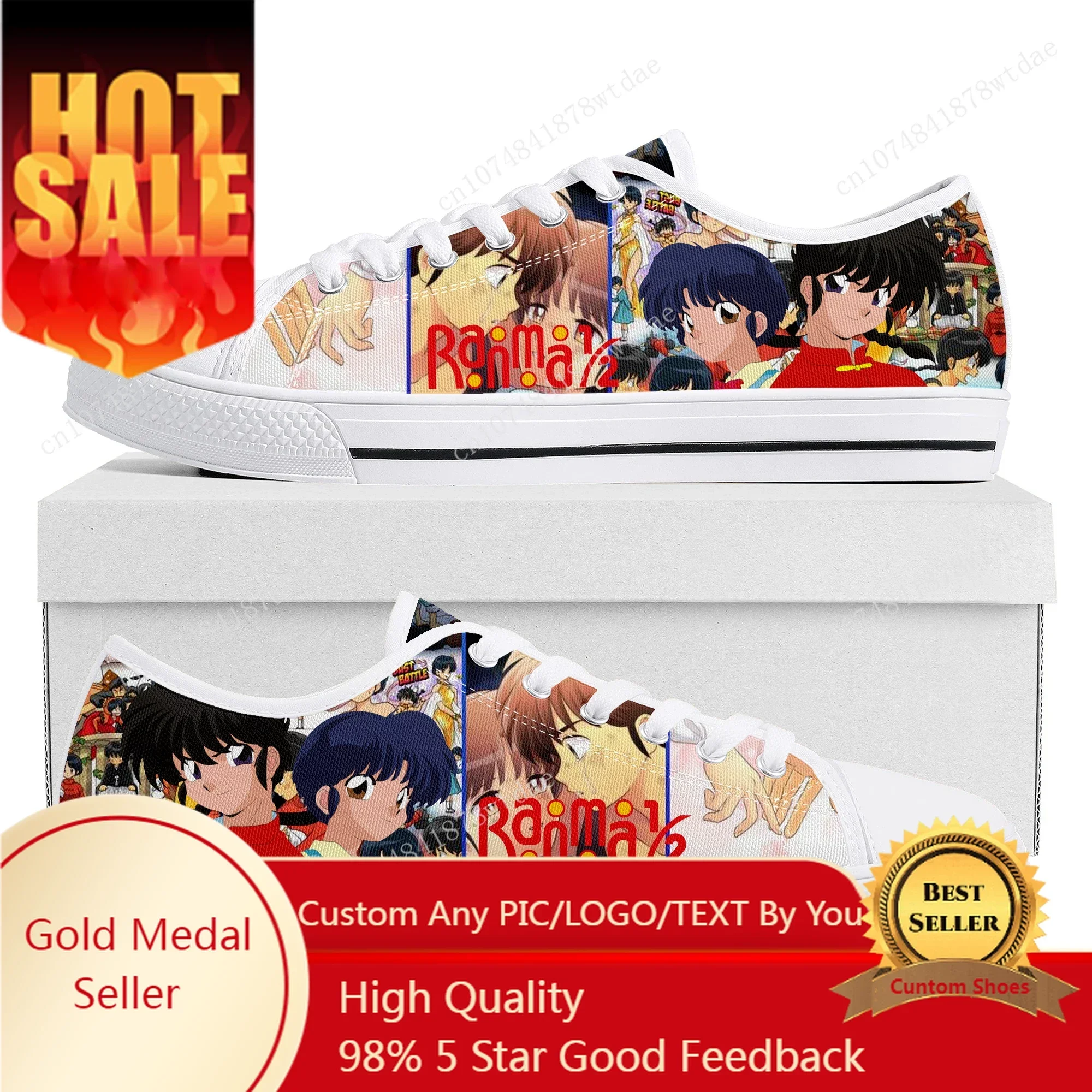 Ranma 1/2 Low Top Sneakers Womens Mens Teenager Tendo Akane High Quality Canvas Sneaker Couple Comics Manga Custom Made Shoes