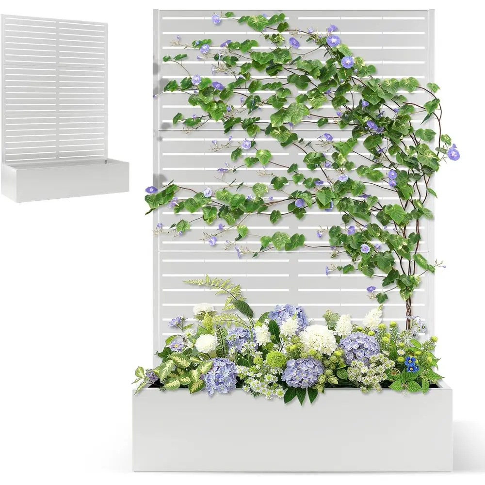 

Planter Box with Trellis Privacy Screen, Large Raised Garden Beds for Climbing Plants, Flowers, Privacy Planters with Drainage H