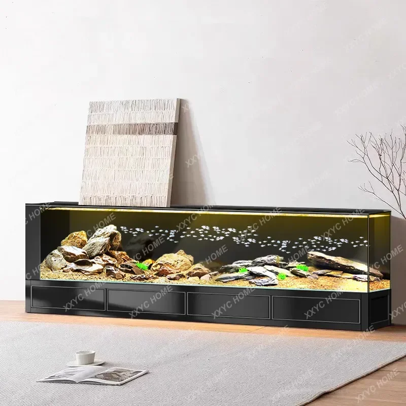 Floor-to-ceiling Fish Tank Living Room TV Cabinet Aluminum Alloy Fish Tank Side Filter Circulation Aquarium Ultra-white Glass X3
