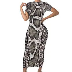 Faux Snakeskin Dress Funny Animal Print Street Wear Bodycon Dress Short Sleeve Pretty Maxi Dresses Design Oversized Clothing
