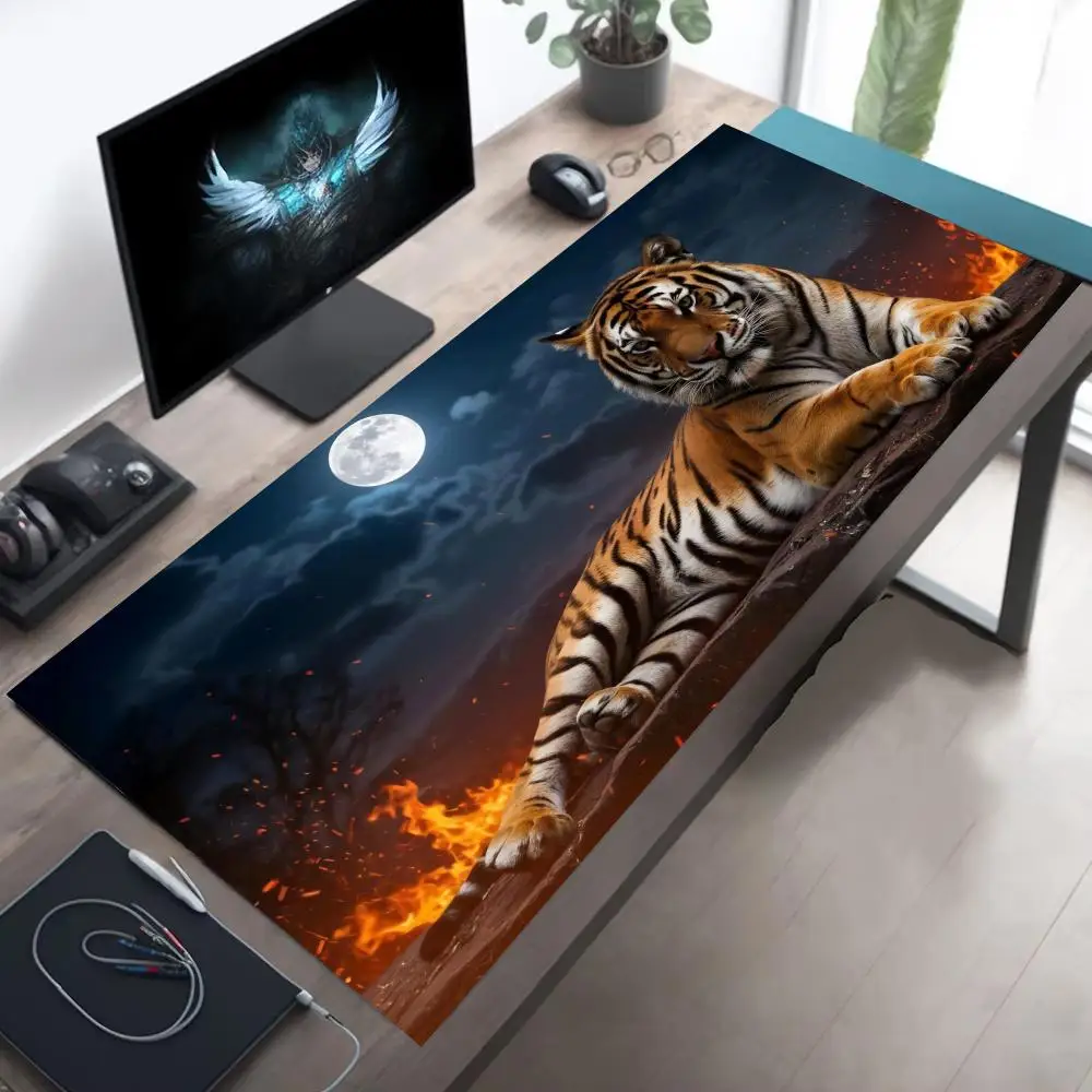 1 Pz Tiger Design Mouse Pad Grande Computer Ufficio Gioco Tavolo Zerbino XXL Gomma antiscivolo Bordo cucito Tappetini per tastiera Tappetini da scrivania lunghi