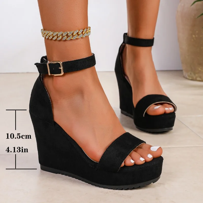 جولة تو المفتوحة تو الجلد المدبوغ الانزلاق مع منصة المضادة للانزلاق مقاومة للاهتراء إسفين فم السمكة الأحذية الرومانية عالية الكعب صيف جديد #5