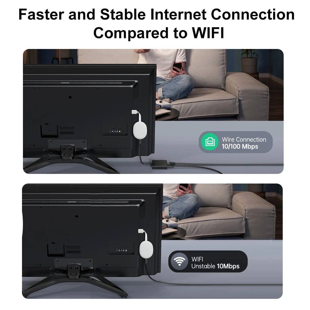 محول شبكة إيثرنت لجهاز Fire TV Stick Micro USB Type-C إلى RJ45 متوافق مع 4K Chromecast Google Home