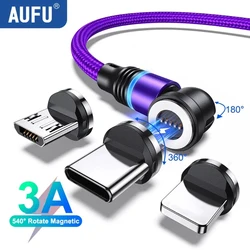 AUFU 3A 마그네틱 USB 케이블, 고속 충전 케이블, C 타입 마이크로 USB 전화 케이블, 자석 충전기, 마이크로 USB, 아이폰, 샤오미, 삼성용