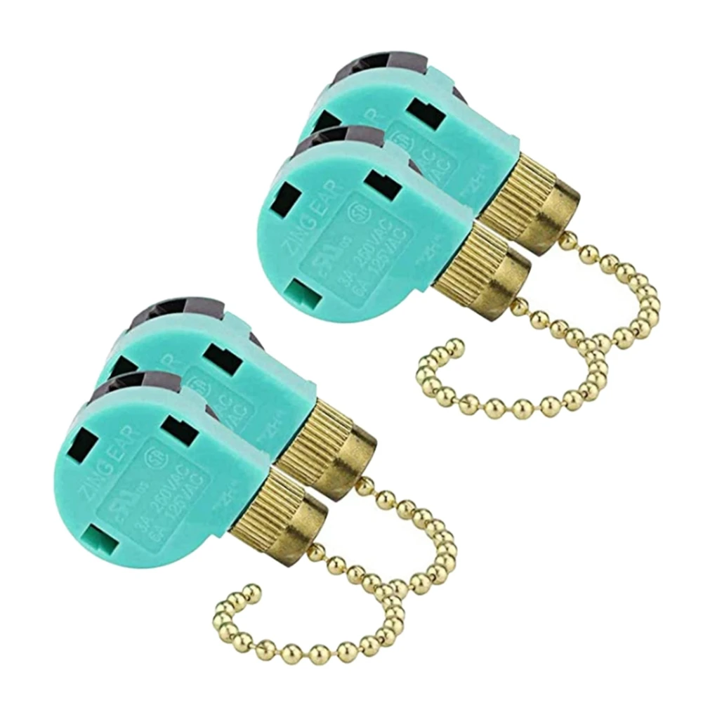 4 szt. Przełącznik wentylatora sufitowego Zing Ear ZE-268S6, 3 prędkości, 4 przewody, przewód łańcuchowy, części przełącznika urządzenia (złoty)