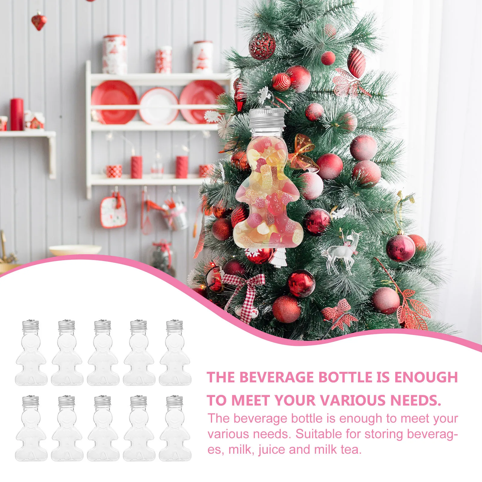 

10pcs Gingerbread Man Beverage Bottles Airtight Sealing Portable Juice Milk Tea Christmas Party Decor Xmas Tree Hanging Adorable