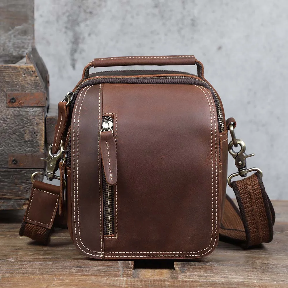 Echtes Leder Vintage Herren Umhängetaschen Crazy Horse Leder Messenger Bag Schultertasche Rindsleder Retro Mode Casual – Detail 15