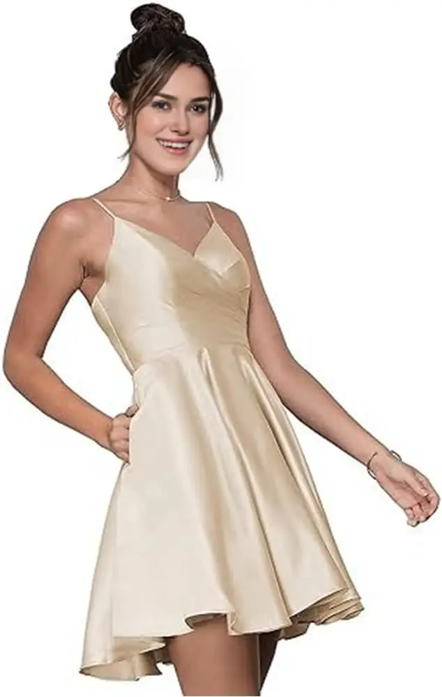 

Teenagers Satin Camisole Party Dress off the Shoulder A-line Ballroom Back to School Dress Birthday Party Evening Wear