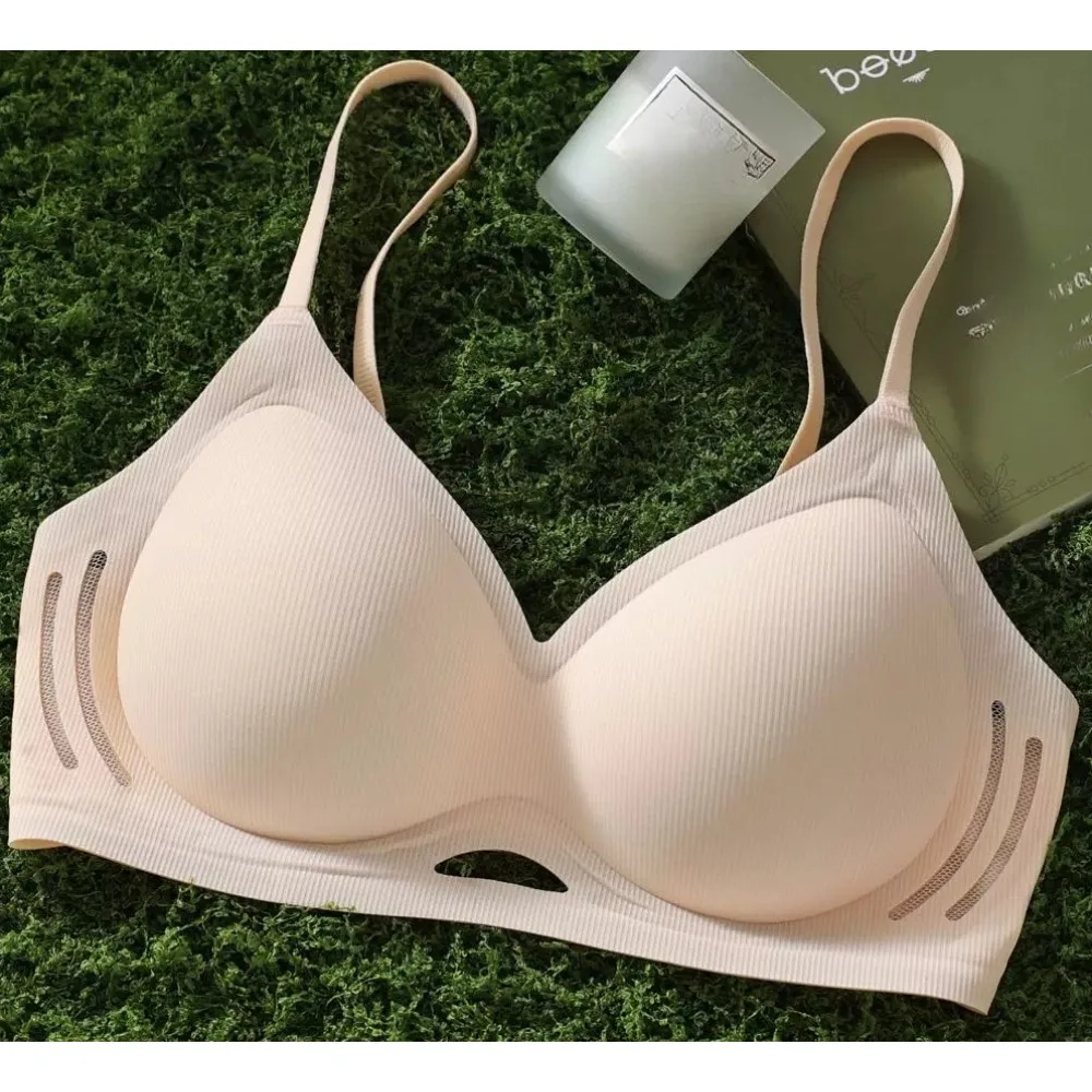 Womens Ice Feel Seamless Bra Wireless Thin Cup Push Up for Small Chest Anti Sag Side Collection Breathable Beauty Back Summer