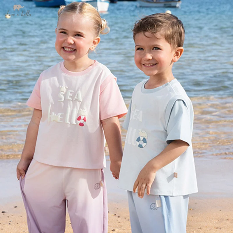 

Dave Bella Children's T-shirt Summer Fashion Casual Cute Print Boy's Girl's Short Sleeved Cotton Bottoming Shirt Party DB2252083