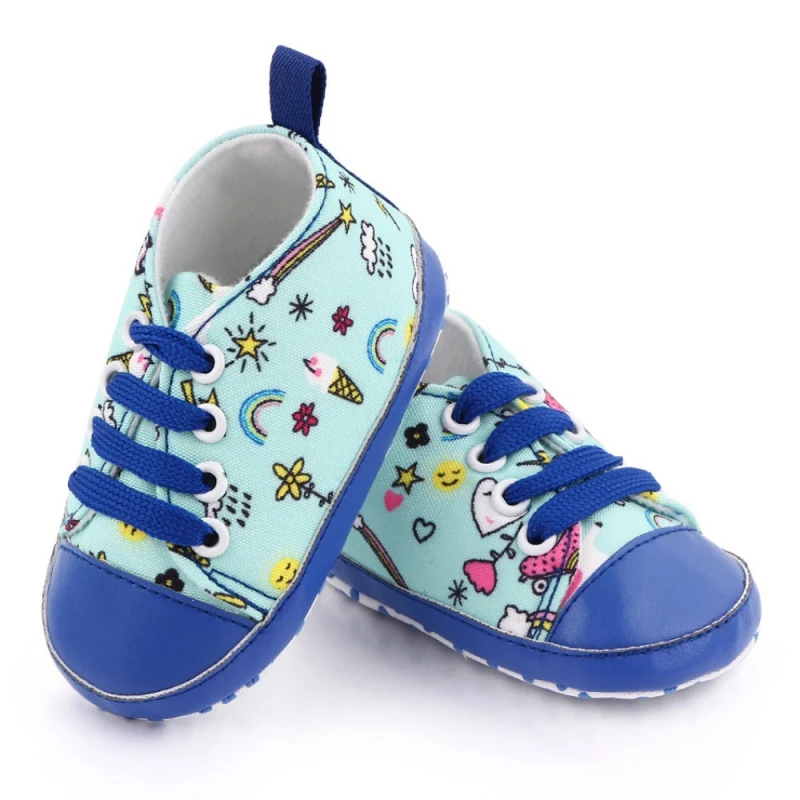 Newborn Boy Girl Shoes First Walker Baby Tie-Up Sneakers Unisex Fashion Soft Non-Slip Sole Casual Canvas Shoes Cute Crib Shoe