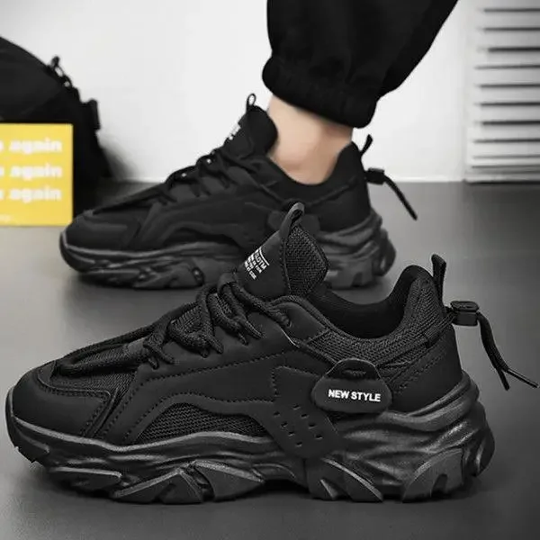 أحذية رياضية رجالية صيفية شبكية قابلة للتنفس كاجوال مناسبة تمامًا بجزء سفلي سميك أحذية رياضية ترفيهية سوداء للأب نعل داخلي مريح من مادة EVA #4