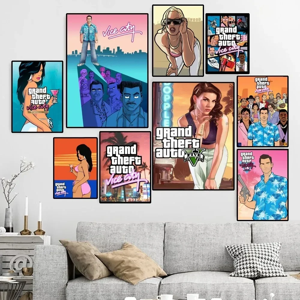 ملصق قماش GTA Vice City - طباعة فنية جدارية مخصصة عالية الدقة لديكور المنزل
