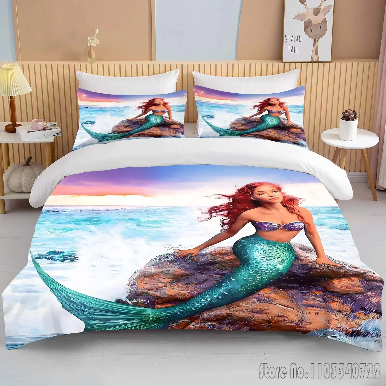 

Film The Little Mermaid Printed Soft Bedding Set Duvet Cover Anime Quilt Adult Kids Birthday Gift Full Size Black Person